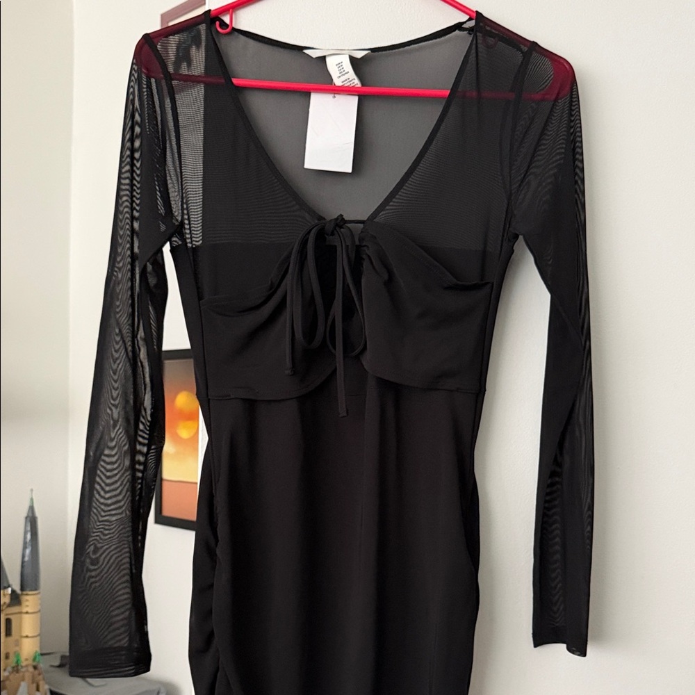 H&M Black Long Sleeve Dress with Mesh Detail